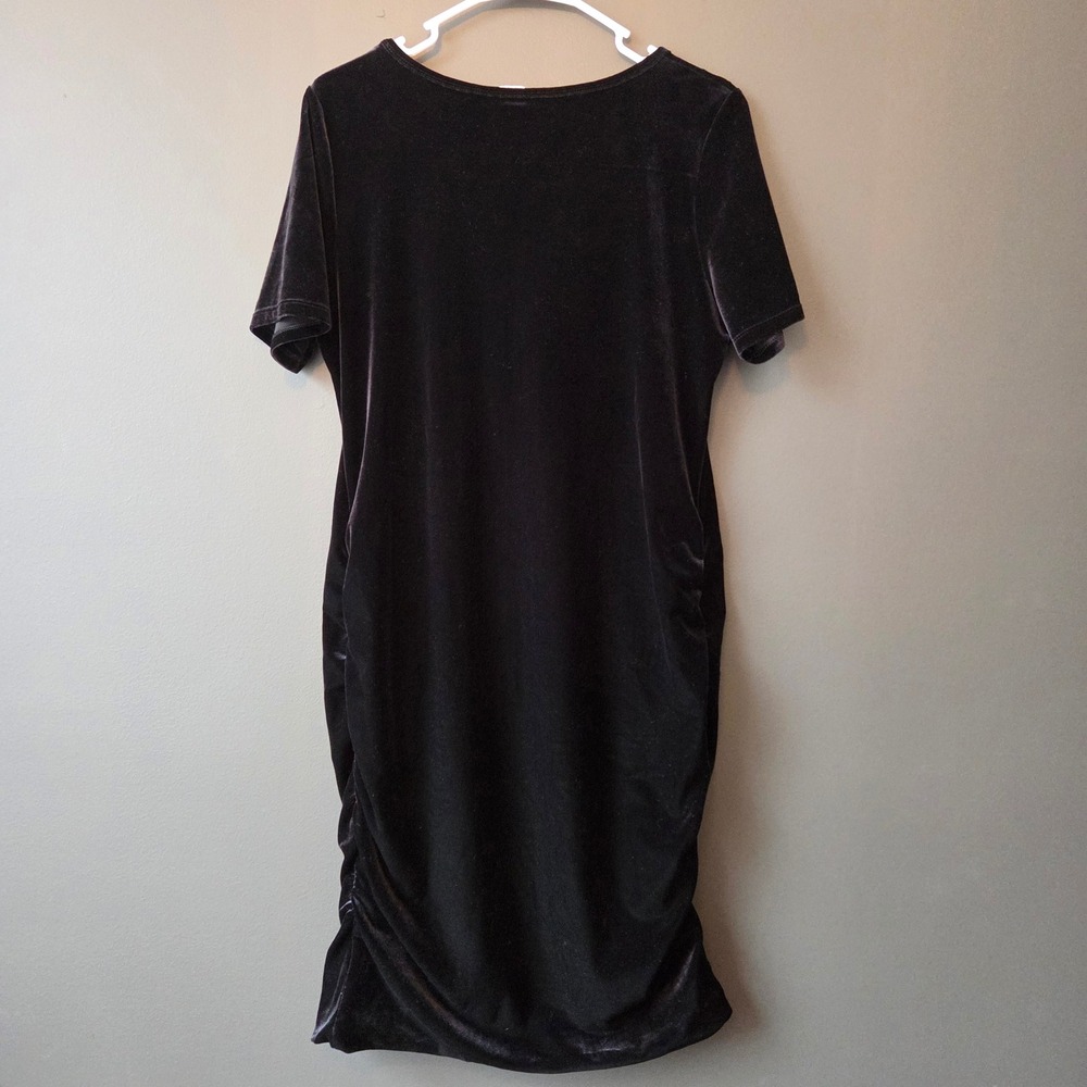 Gap Maternity Black Velvet‎ Ruched Bodycon Dress Short Sleeve Scoop Neck Size M - Picture 4 of 10